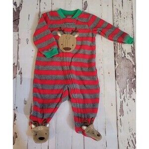 New  Just one You Carter's Sleep N Play Stripes Reindeer Foot Pajamas 3 Mos NWOT
